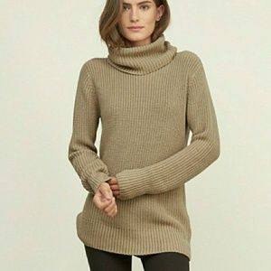 Camel Shaker Stitch Cowl Neck Sweater